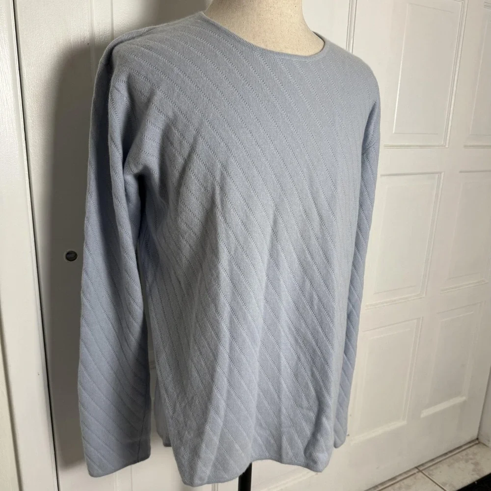 Armani Collezioni Sweater‎ Mens XL Light Blue 100% Cashmere Crewneck Rib Knit